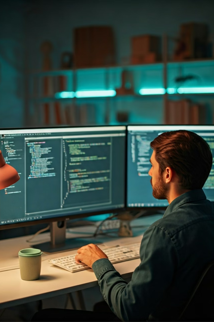 ノートPCで作業する人物のイラスト